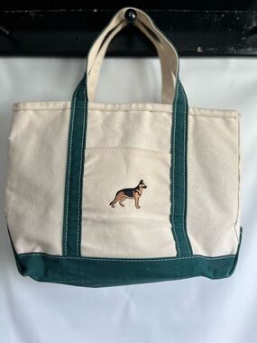 L.L. Bean Boat and Tote in Natural Canvas with German shepherd dog
